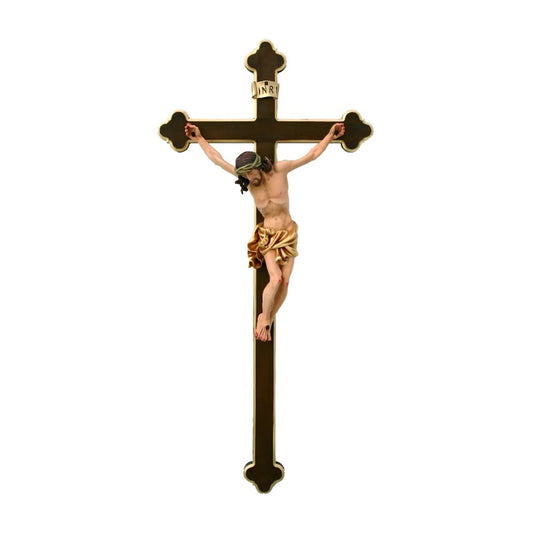 Corpus Christi" Baroque Crucifix Carved in Wood and Oil Painted