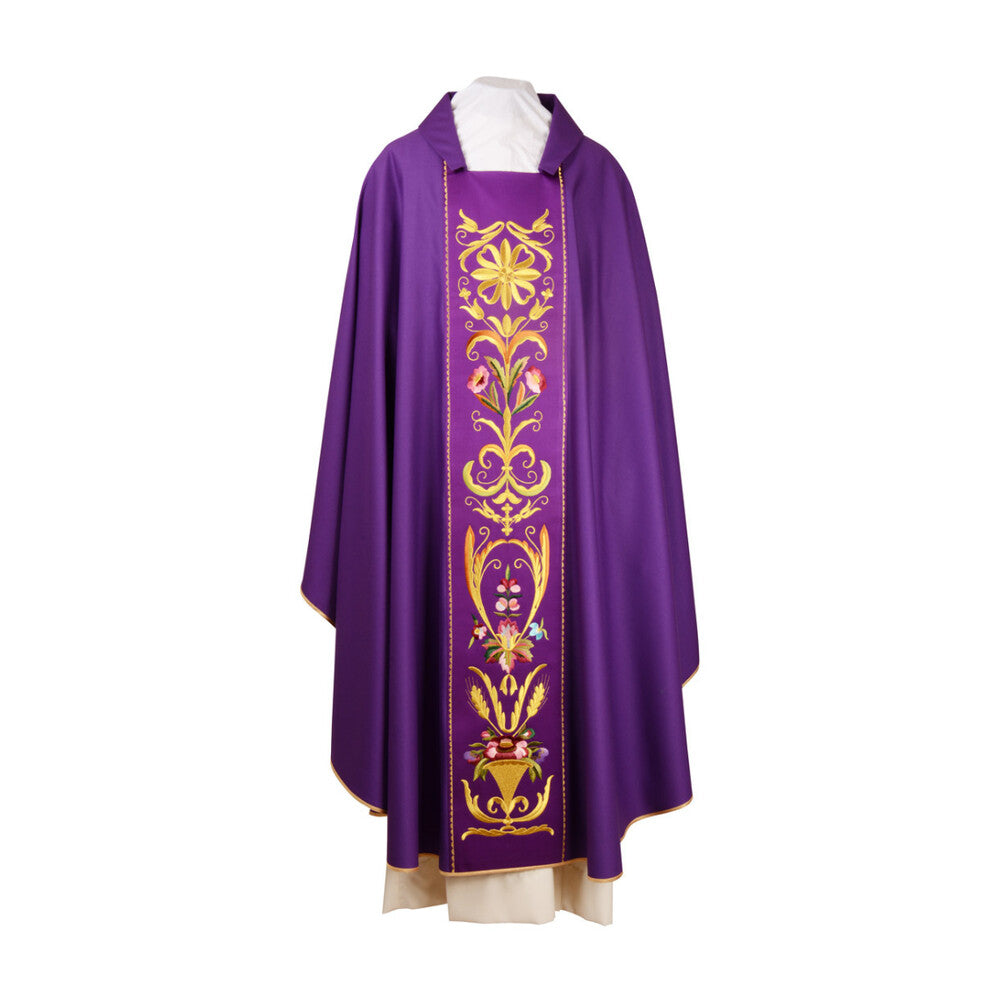 Pure Wool Classic Embroidered Chasuble - Available in 3 Liturgical Colours
