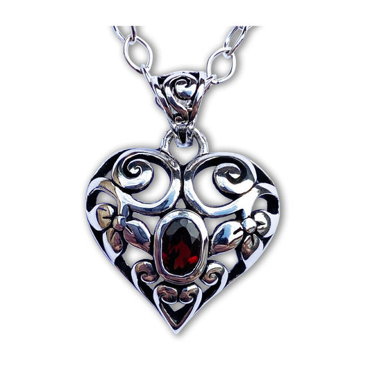 Grille Heart with Garnet Necklace