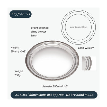Large Celtic Rim Pewter Tray