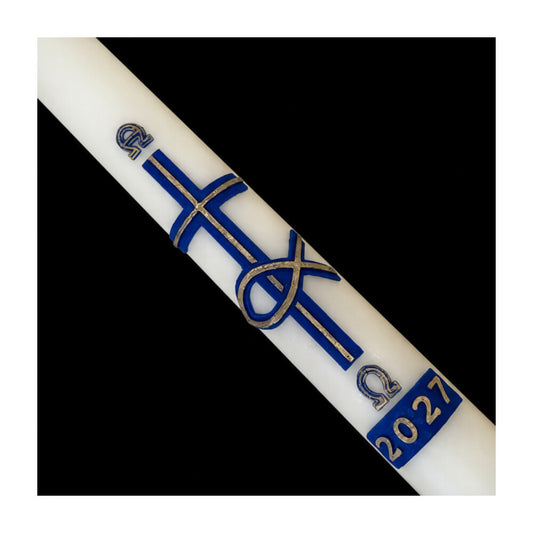 Blue Cross & Fish Paschal Candle