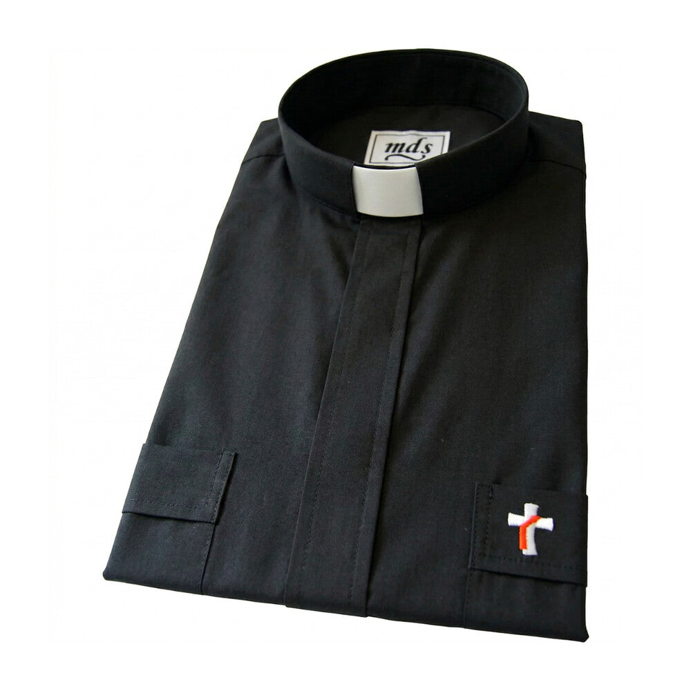 Black Cotton Rich Long Sleeved Deacon Shirt
