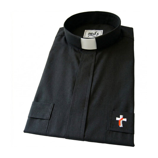 Black Cotton Rich Long Sleeved Deacon Shirt