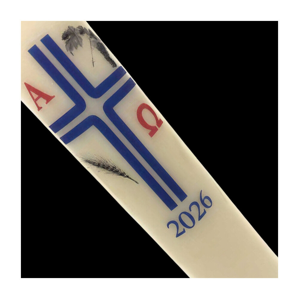 Blue Cross with Wheat and Grapes Paschal Candle