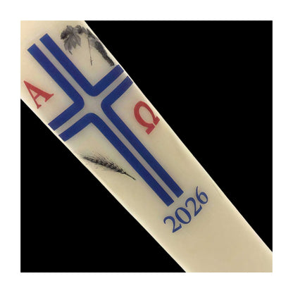 Blue Cross with Wheat and Grapes Paschal Candle