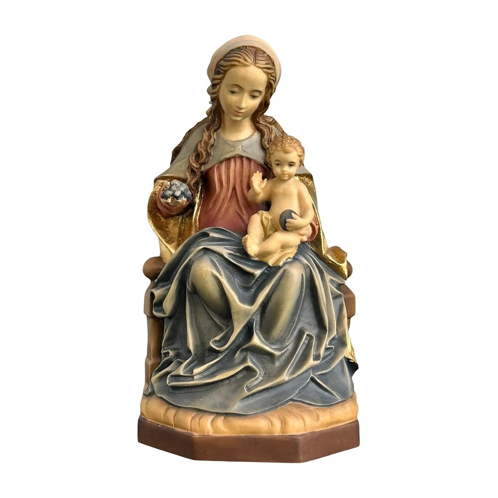 Madonna and Child Enthroned, Handcrafted Maple Wood Sculpture