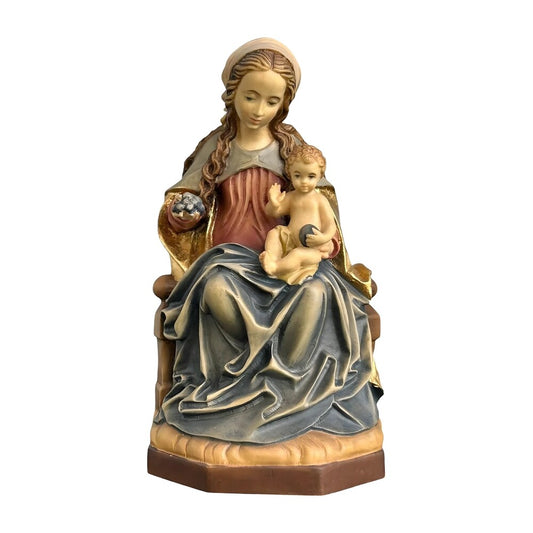 Madonna and Child Enthroned, Handcrafted Maple Wood Sculpture
