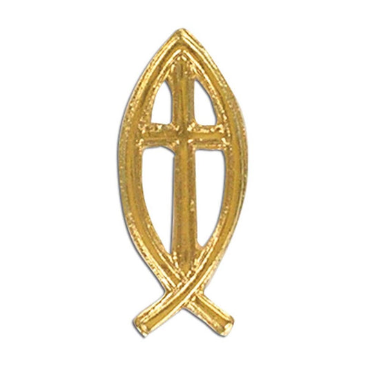 Fish Outline with Cross Lapel Pin
