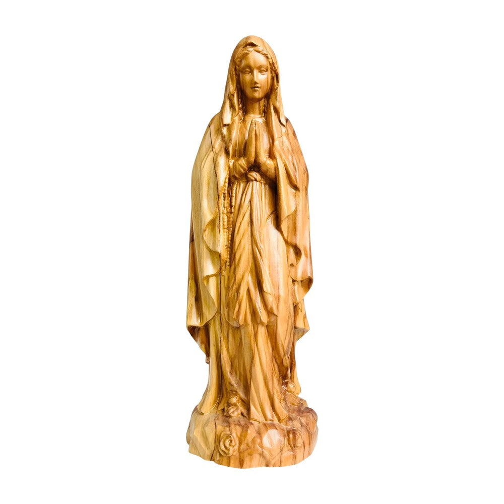 Hand-Carved Wooden Statue of Our Lady of Lourdes in Val Gardena