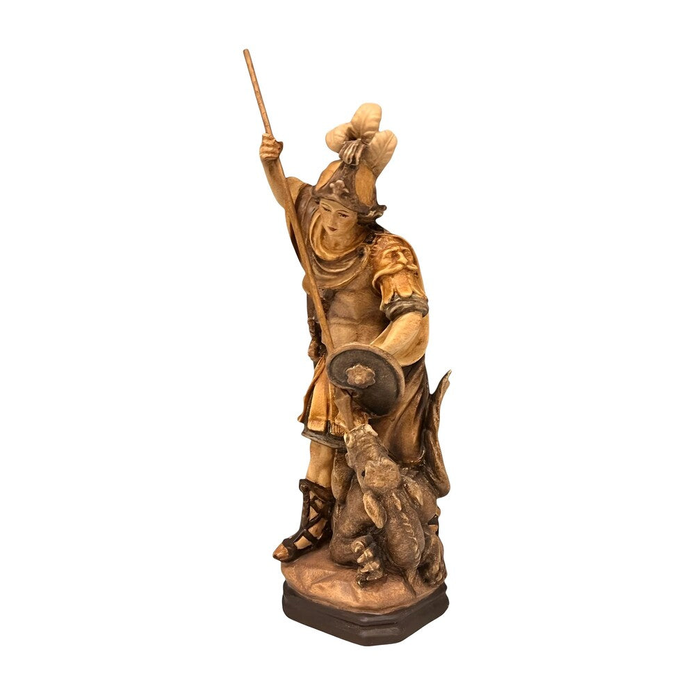 Artistic Sculpture St. George and the Dragon in Carved Wood | Val Gardena