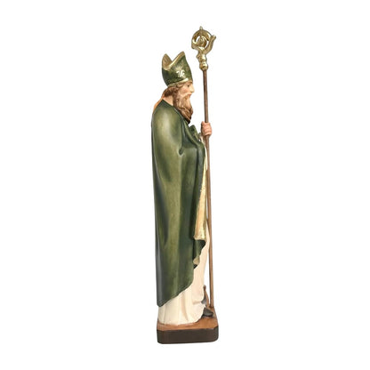 Wooden Sculpture of Saint Patrick with Shamrock and Bishop's Crozier