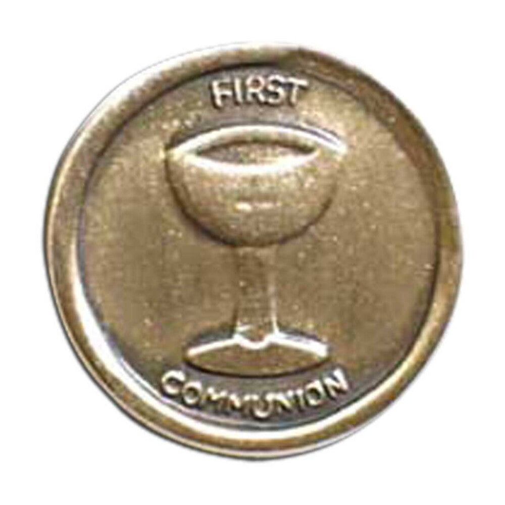 Gold First Communion Chalice with Cross Lapel Pin