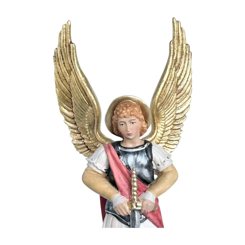 Saint Michael Archangel with Sword and Devil - Sacred Wood Carving from Val Gardena