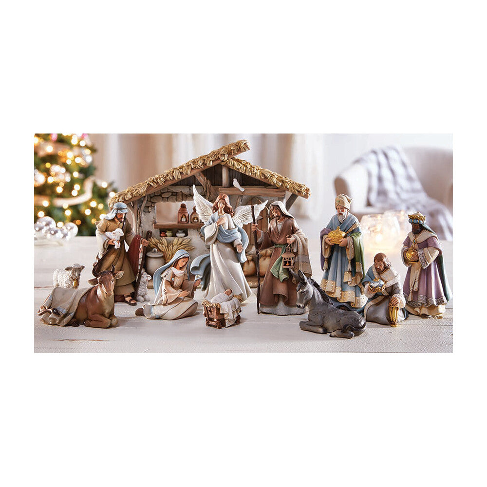 6" Scale 12 Piece Nativity Set with Resin Creche