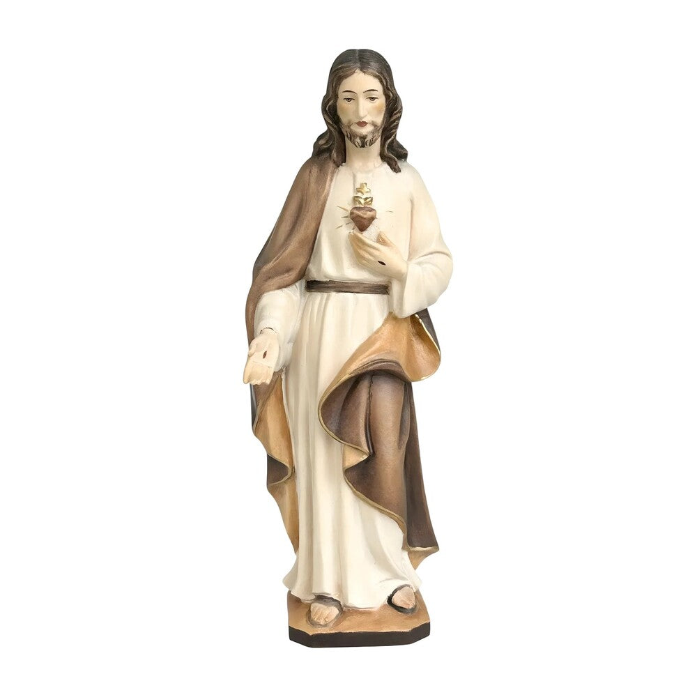Sacred Heart of Jesus Sculpture in Hand-Painted Val Gardena Wood