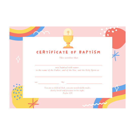 Baptismal Certificate with Colourful Rainbow Design