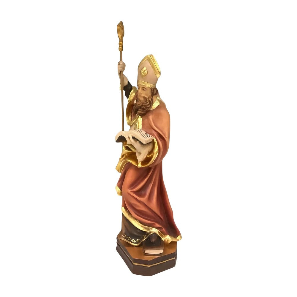 Statue of Saint Heribert Bishop with Crozier and Book, Polychrome Wood Sculpture