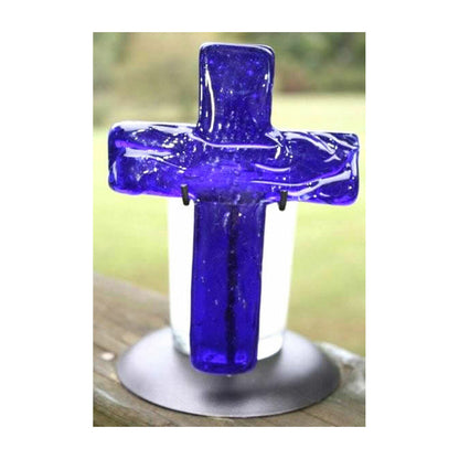 Glass Cross & Candle - Cobatlt