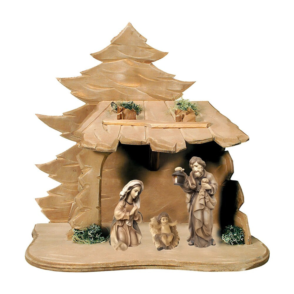 Handmade Hut with Holy Family – Val Gardena Wooden Nativity Scene