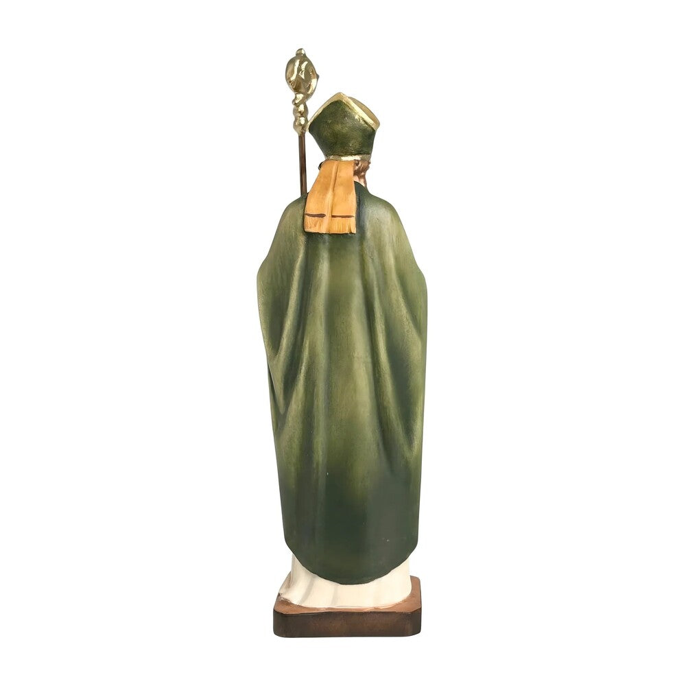 Wooden Sculpture of Saint Patrick with Shamrock and Bishop's Crozier
