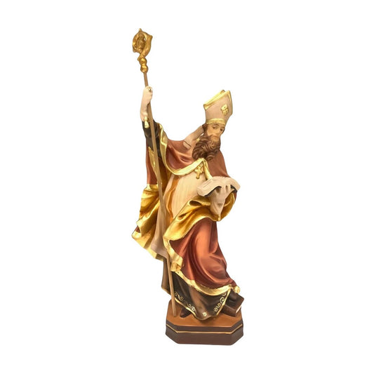 Statue Saint Caius Pope in Carved Wood from Val Gardena, Colored Finish