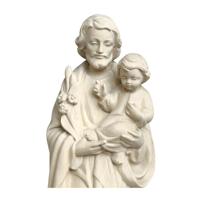 Wooden Statue Saint Joseph with Child Jesus and the Polychrome Lily