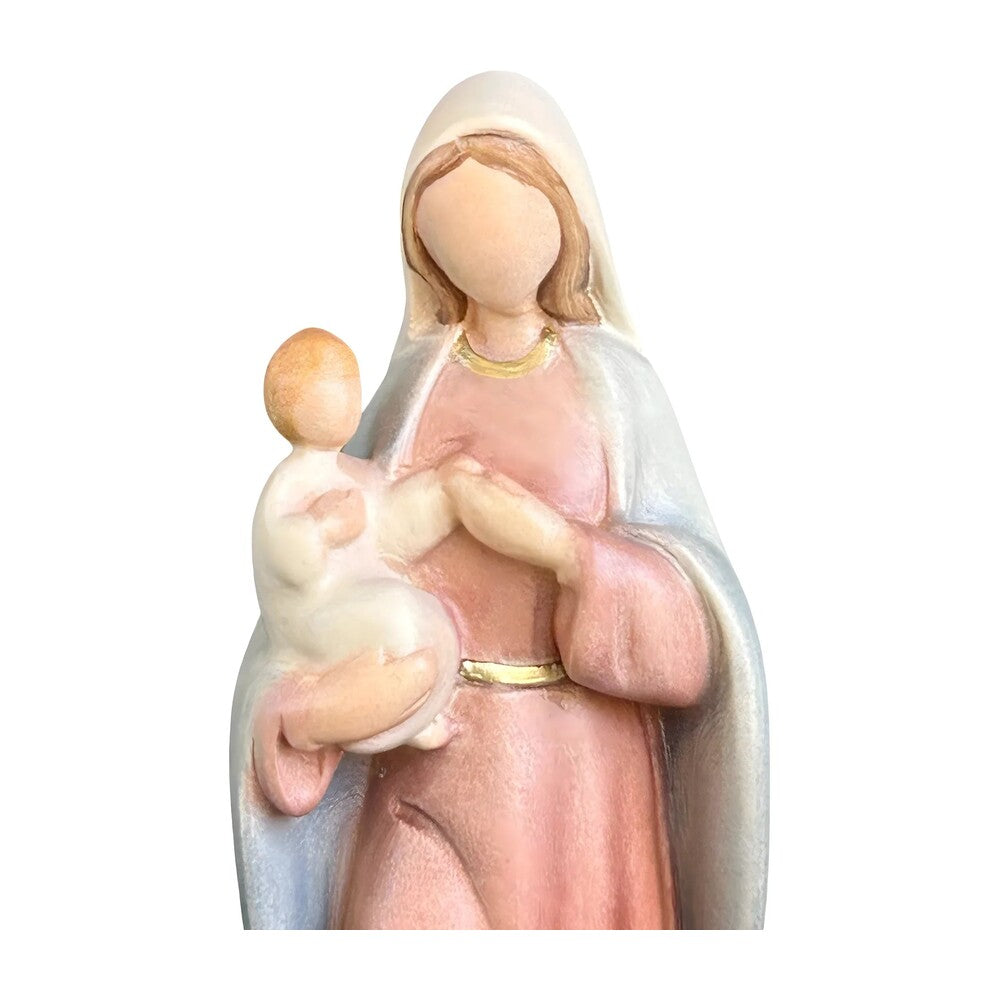 Modern Madonna with Child, Val Gardena Artisanal Wood Sculpture