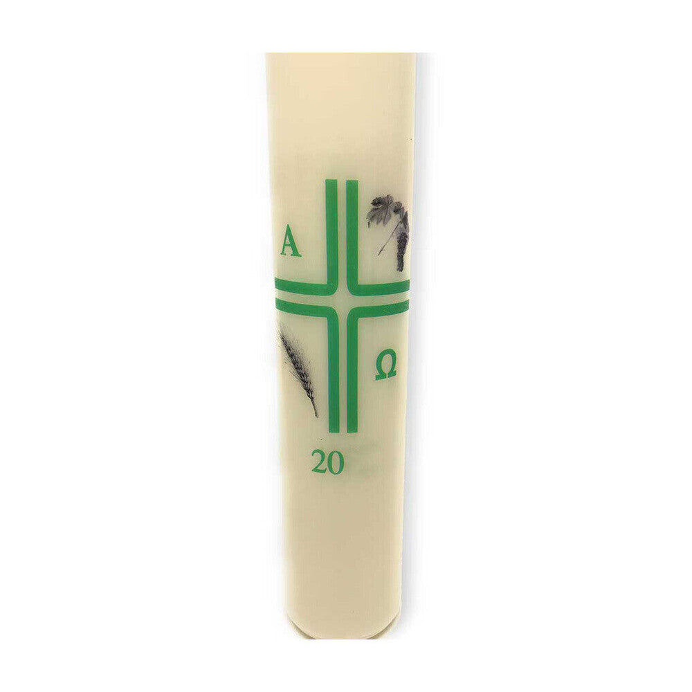 Green Cross with Grapes and Wheat Paschal Candle
