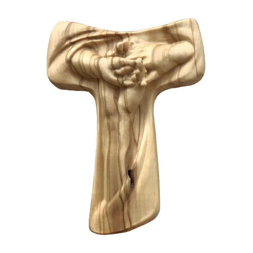 Peace Tau Cross with Intertwined Hands in Val Gardena Wood