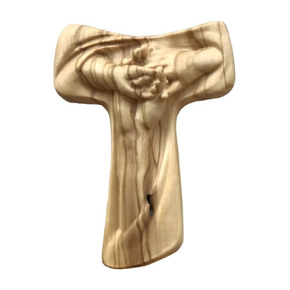 Peace Tau Cross with Intertwined Hands in Val Gardena Wood