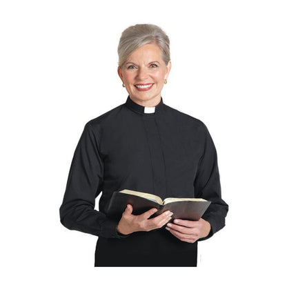 Women's Black Long Sleeve Tab Collar Clergy Shirt