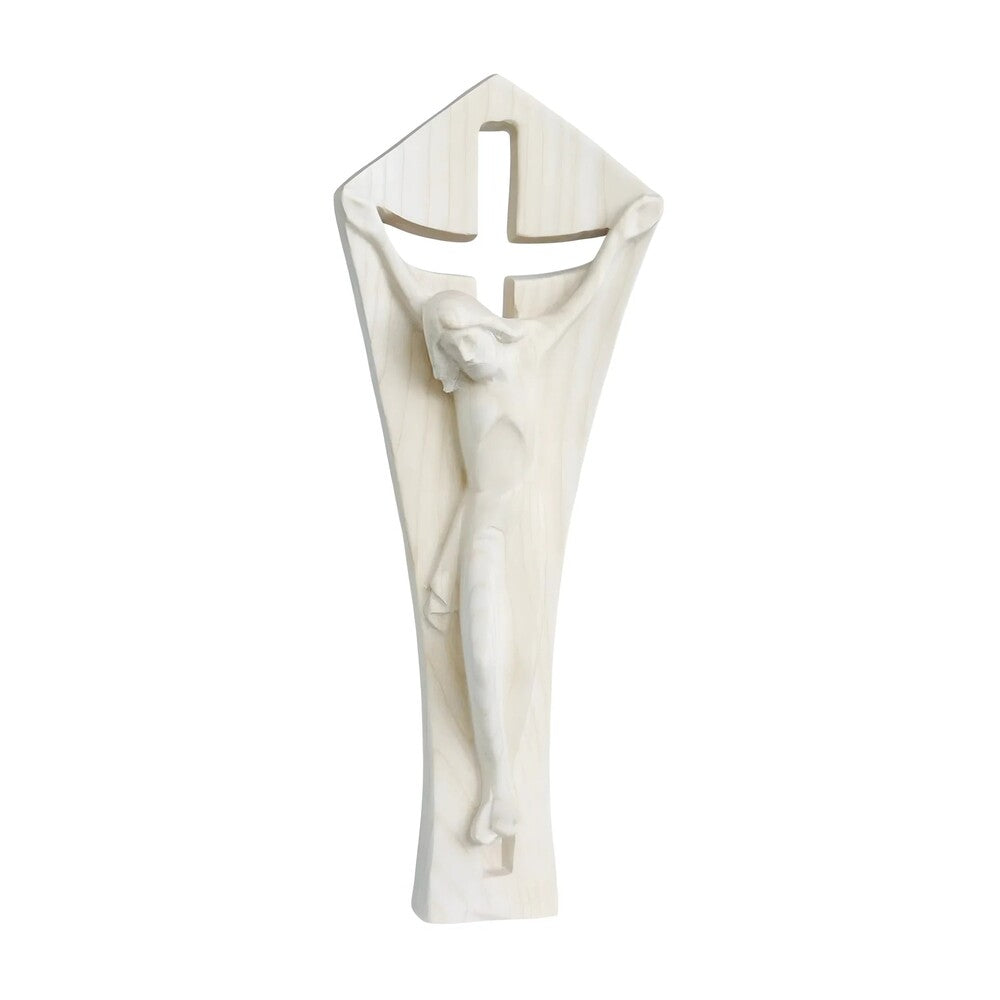 Modern Stylized Crucifix in Natural Val Gardena Wood