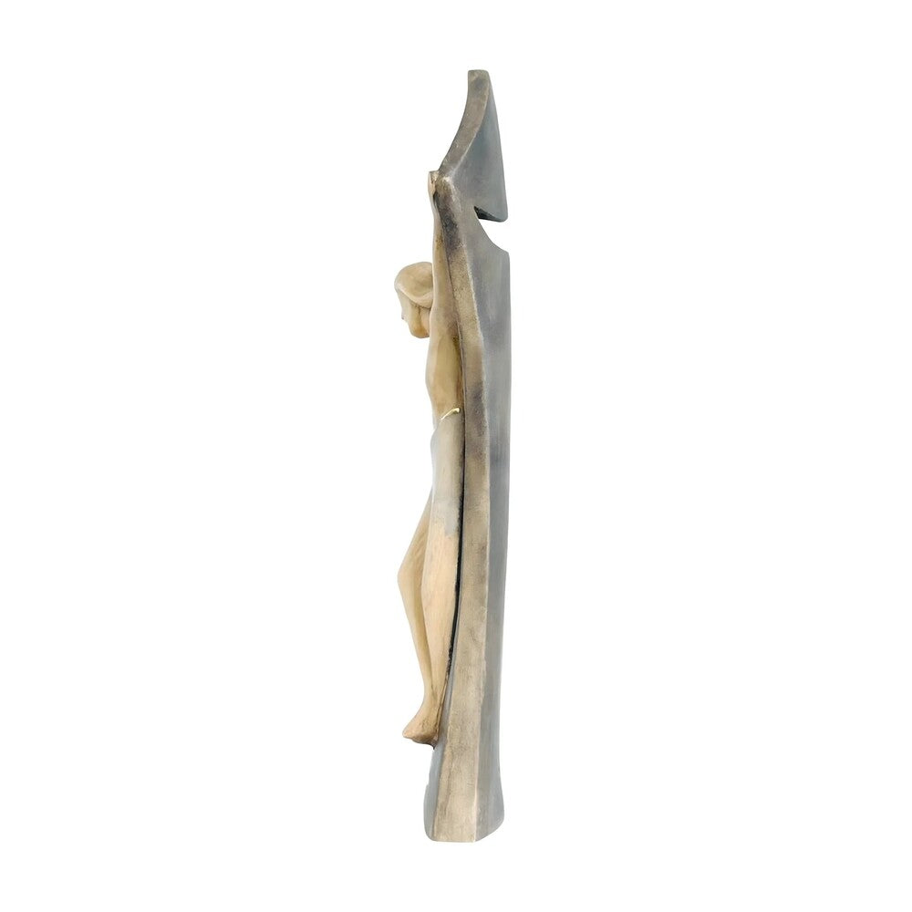 Modern Stylized Crucifix in Natural Wood – Val Gardena Craftsmanship