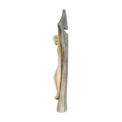 Modern Stylized Crucifix in Natural Wood – Val Gardena Craftsmanship