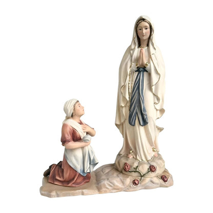 Statue Madonna of Lourdes with Bernadette in Val Gardena Wood