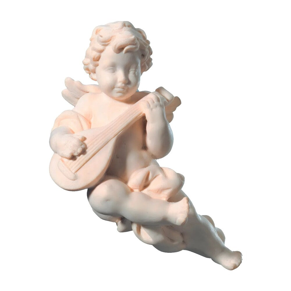 Winged Cherub Musician Putto in Maple Wood from Val Gardena