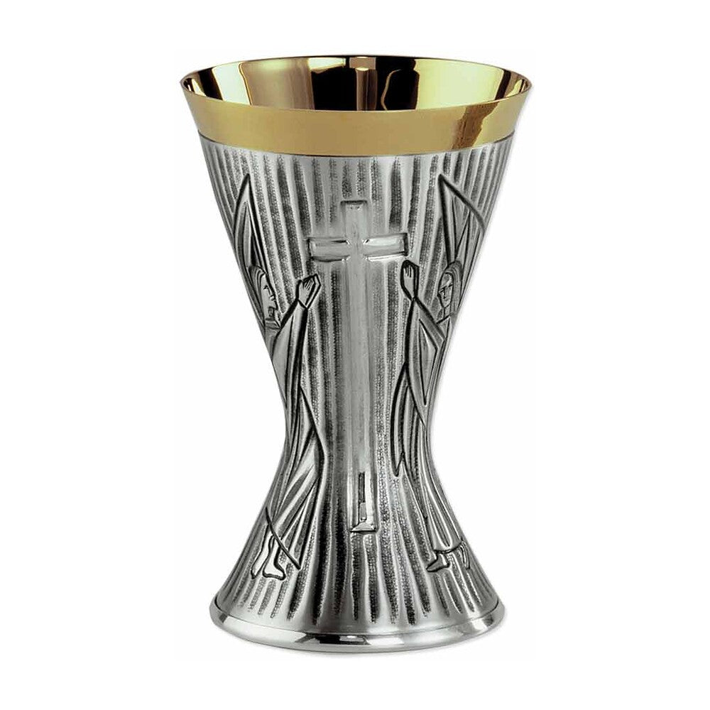 6 1/4" High Cross & Angels Heavily Textured Chalice