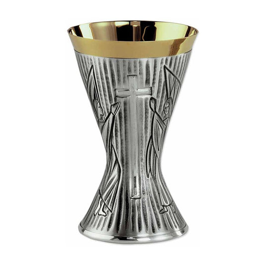 6 1/4" High Cross & Angels Heavily Textured Chalice