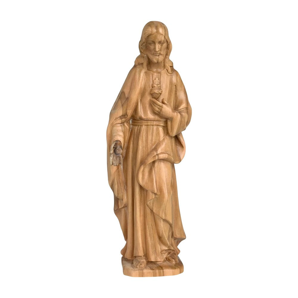 Sacred Heart of Jesus Sculpture in Hand-Painted Val Gardena Wood