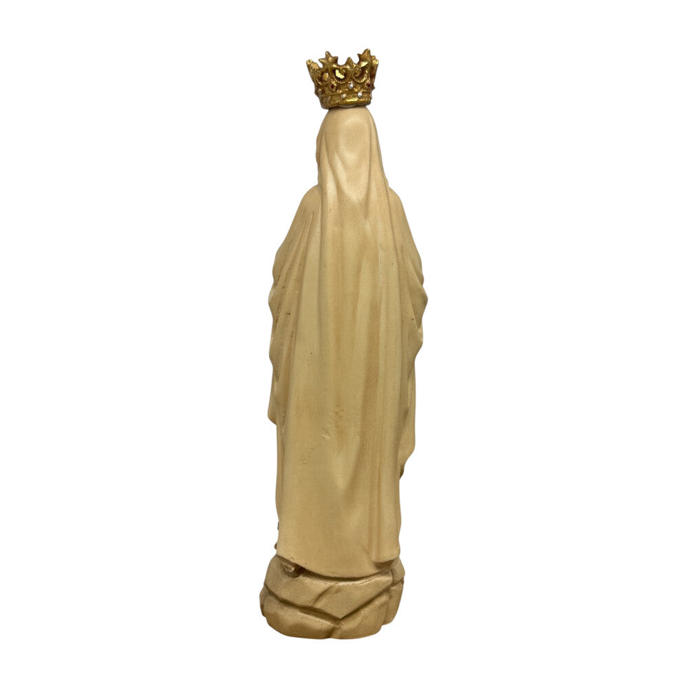 Our Lady of Lourdes Statue with Golden Crown in Carved Wood