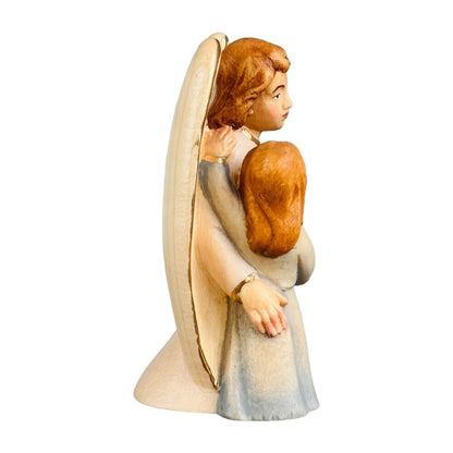Guardian Angel Sculpture with Girl in Val Gardena Maple Wood