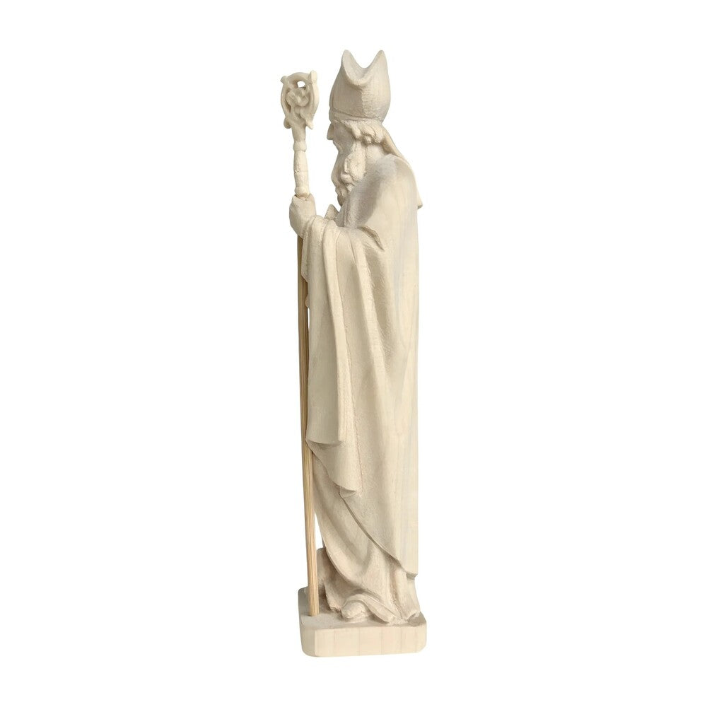Wooden Sculpture of Saint Patrick with Shamrock and Bishop's Crozier