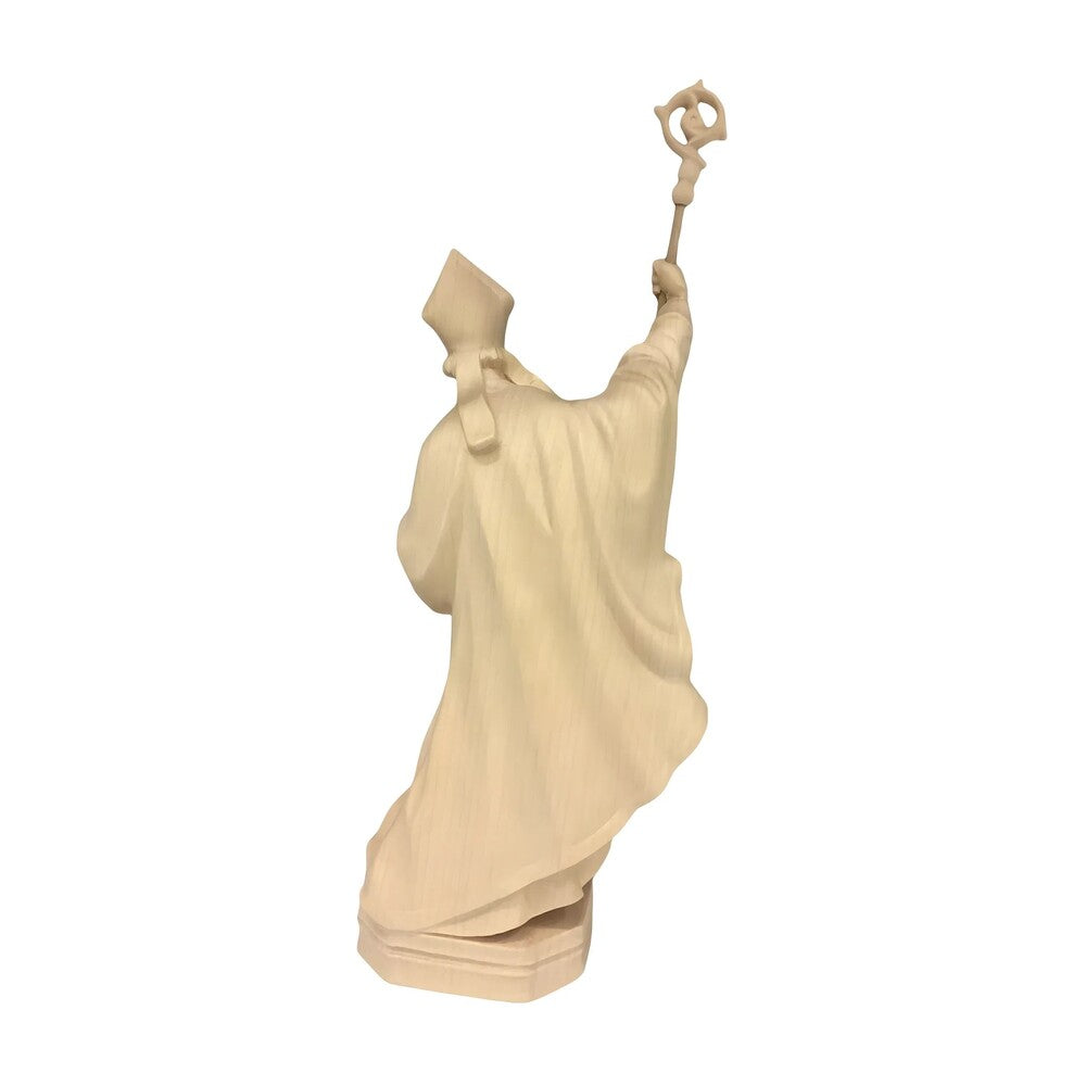 Statue Saint Caius Pope in Carved Wood from Val Gardena, Colored Finish