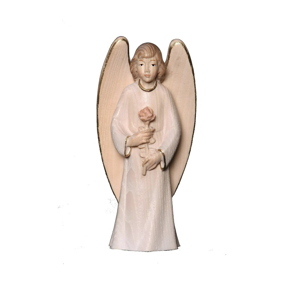 Guardian Angel with Rose, Maple Wood Sculpture from Val Gardena