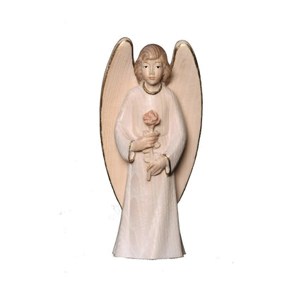 Guardian Angel with Rose, Maple Wood Sculpture from Val Gardena