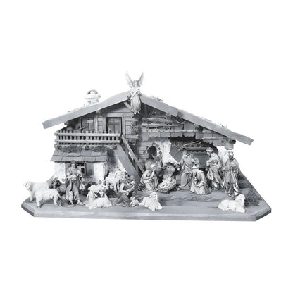 Hand-painted 16pc Complete Nativity Scene with Stable