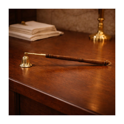 Wooden Handle Candle Snuffer with Brass Bell – 14.5"