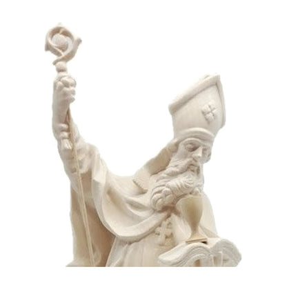 Sculpture of Saint Richard Bishop with Crozier and Book in Val Gardena Wood