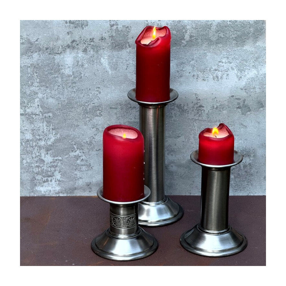 Large Pillar Antique Finish Pewter Candle Holder