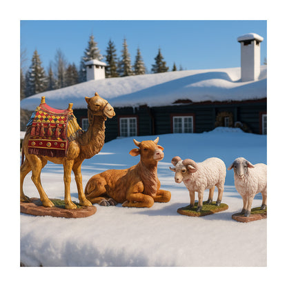 Outdoor Standing Camel, Cow, Two Sheep